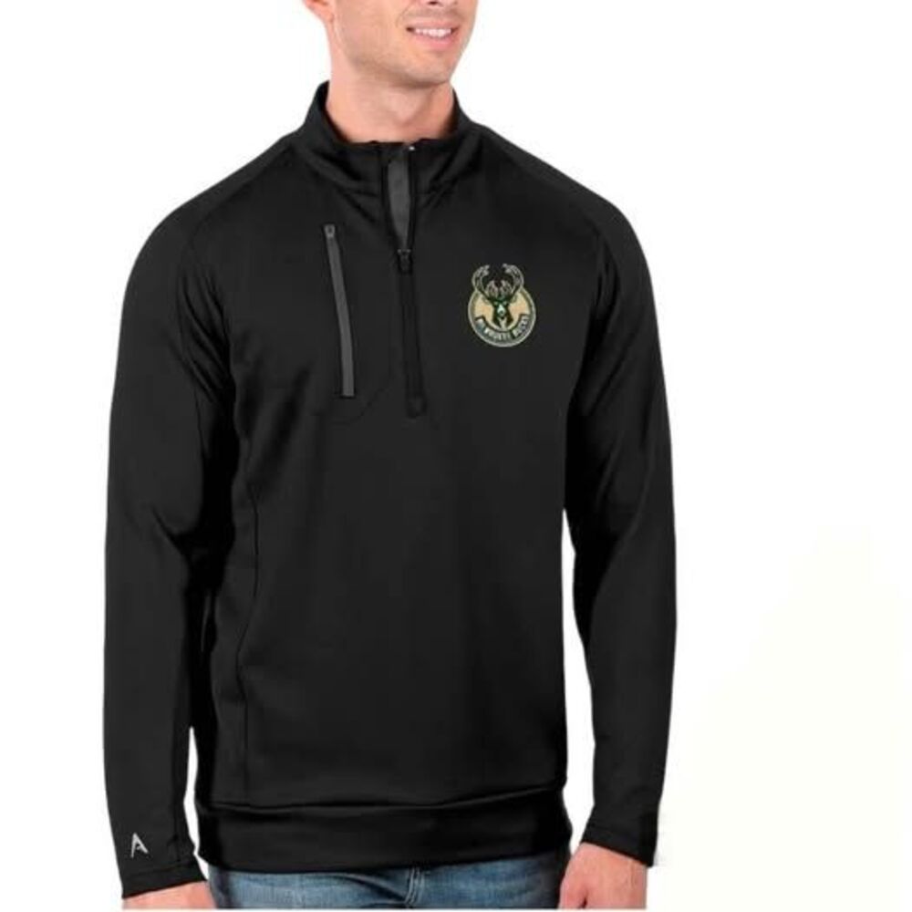 Men's Milwaukee Bucks Antigua Black Quarter-Zip Sweater Size XL